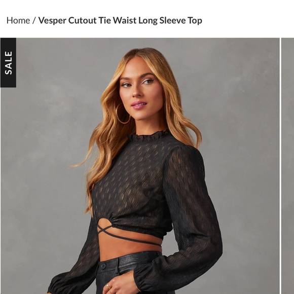 NWT Vesper cutout tie waist long sleeve top - Picture 1 of 6